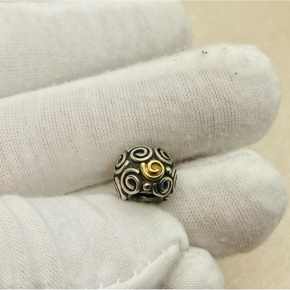 EUC Pandora 790414 Sterling Silver w/ 14k Yellow Gold Rose Bud Bead - Picture 5 of 13